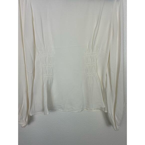 J. Crew Shirred Waist Viscose Crepe Long Sleeve Top Cream Sz 12 Peasant - Picture 4 of 7